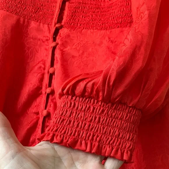 NWOT Urban Outfitters Small Vibrant Red Long-Sleeved Silky Dress - Picture 5 of 7